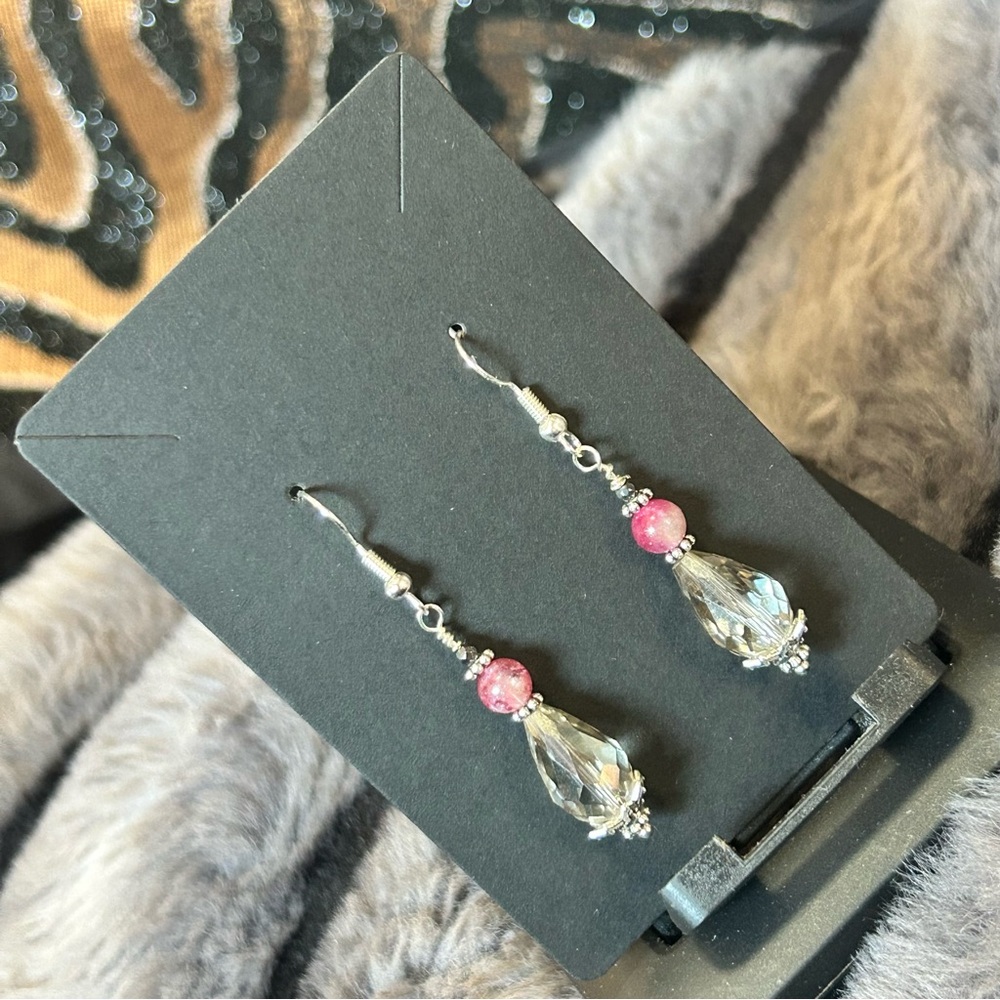 Handcrafted raindrop faceted rutilated quartz elbaite hematite earrings